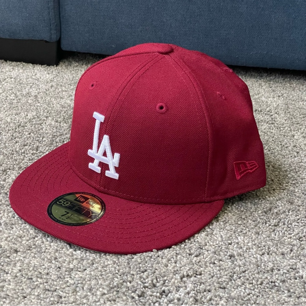 Hat Club New Era Los Angeles Dodgers Fitted Hat Cardinal Red Gray UV Size 7 1/2